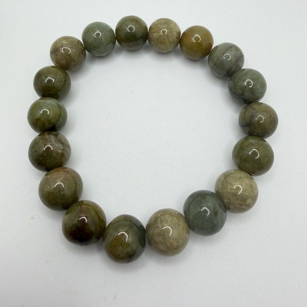 7" stretchy, 12mm NEPHRITE JADE beaded bracelet!‎